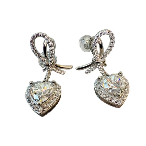 2ct Moissanite Heart/Ribbon/Cherry, 925 Silver Earrings - Picture 2 of 8